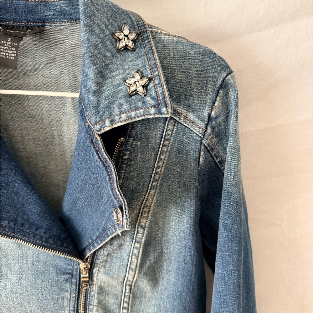 INC International Concepts Blue Embellished Denim Jacket NWT - Picture 7 of 8